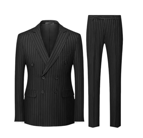 Men 2-Piece Tuxedo Suit Double Breasted Slim Fit Pinstripe Formal Suit with Blazer and Pants
