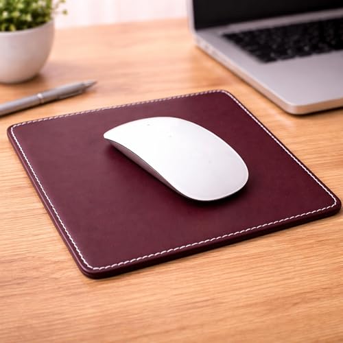 Image of Premium Mouse Pad for PC Mousepad Laptop Wireless Gaming Mouse Pad, 8 inchx8 inch Inch Non-Slip Leather Base, Waterproof Surface, Compatible with Laser and Optical Mice - Burgundy