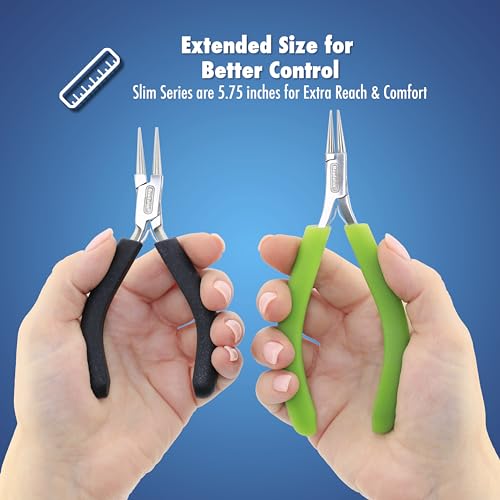Beadalon Designer Series Slim Round Nose Pliers, Black Vinyl-Free Grips, Stainless Steel, Box Joint, Double Leaf Springs, 5.75 in