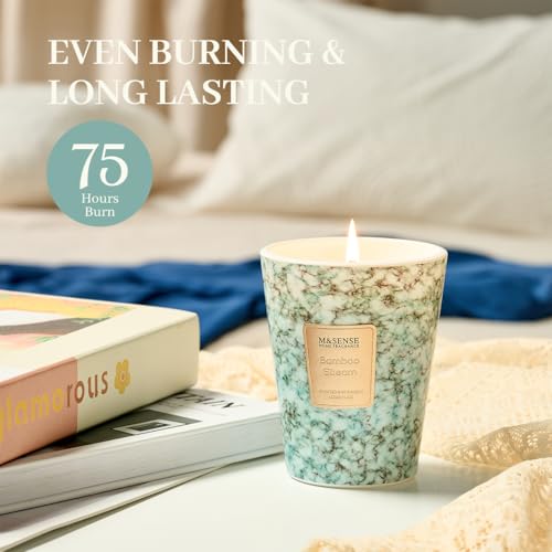 Image of M&SENSE Bamboo StreamScented Soy Candle, 3 Wick Highly Scented 14.1 Oz 75H, Aromatherapy Christmas Gift for Women and Men