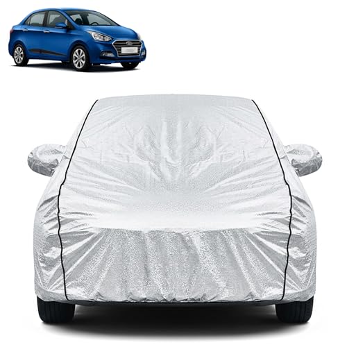Image of Waterproof Car Cover for Hyundai Xcent | Dustproof, UV Resistant & Scratch Protection | Soft Cotton Lining | Triple Stitched | Mirror Pockets & Elastic Fit | Silver