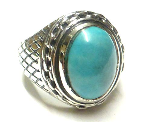 Bague pour homme en argent sterling 925 avec ornements et pierre turquoise véritable, cadeau pour homme Cover