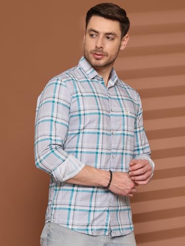 Image of Majestic Man Comfort Slim Fit Pure Cotton Checked Casual Shirt