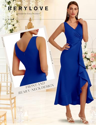 Image of BeryLove Formal Wedding Guest Evening Midi Ruffle Dresses Prom Cocktail Party Mother of The Bride Dress