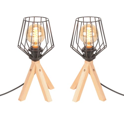 LIGKIN Lot de 2 Lampe de Table Industrielle Vintage Lampe de Chevet Trépied E27 Douille Lampe de Bureau Veilleuse Déco pour Chambre à Coucher Bureau Lecture