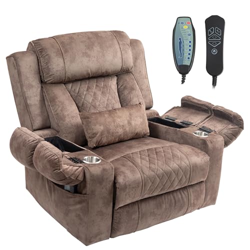 FUNECORP Big Man Power Lay Flat Lift Chair Oversized Recliner Dual Motor Heat Vibration for Elderly, Overstuffed Electric Extra Wide Recliners with Flip Arm Storage Cup Holders,USB Type C Charging