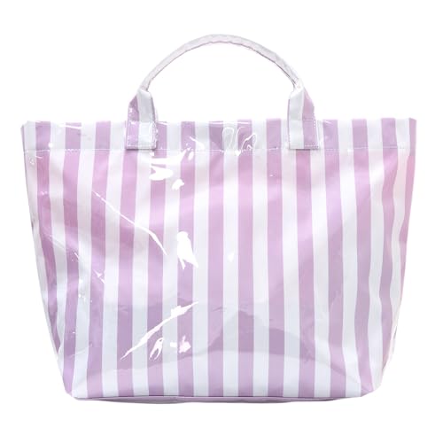 Image of Striped PVC Tote Bag for Women, Waterproof Plastic Hobo Handbag Summer Tote for Beach, Pool & Ideal Gift