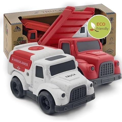 Aigitoy Toddler Car Toys for 1-3 Year Old, Fire Truck, Ambulance, PVC, BPA Free, Phthalates Free, Easter Christmas Birthday, Dishwasher Safe, Recycled Plastic. (Fire Truck) Cover