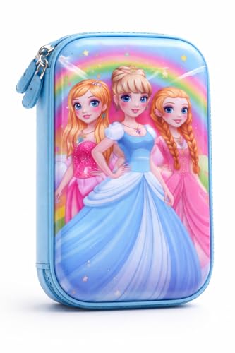 Estojo Infantil 3D em EVA Unissex com 3 Compartimentos – Estojo Escolar Grande para Lápis, Canetas e Acessórios | Porta-Canetas Fofo Resistente, Volta às Aulas (Princesas)