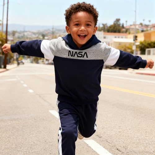 Image of 2-6T Toddler Baby Boy Clothes Long Sleeve Hooded Pullover Colorblock Sweatshirt + Pants 2pcs Fall Winter Outfit Set
