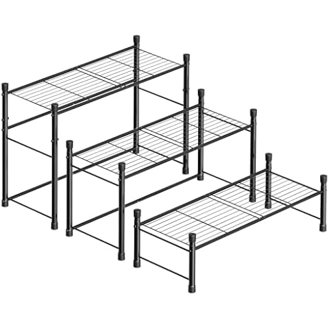 New England Stories Outdoor Plant Stand, 3-Tier Metal Plant Rack, Heavy Duty and Waterproof Plant Shelf, Stackable Tall Flower Pot Holder for Garden Display Rack, Black Cover