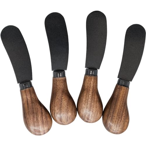 NERTHUS FIH 1303 Set de 4 Cuchillos para Untar con Mangos de Madera y hoja Negra, Elegancia y Funcionalidad para tu Mesa