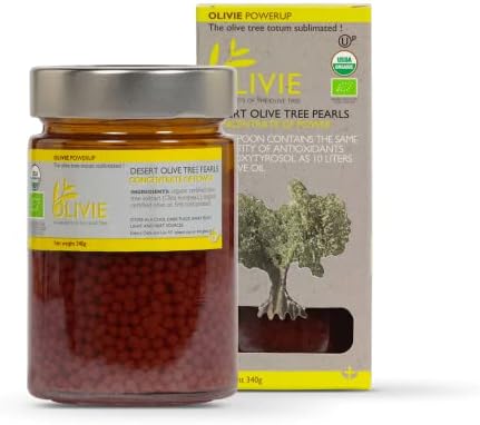 Olive Leaf and Fruit Extract PowerUp Pearls by OLIVIE | Organic Polyphenols Supplement | Moroccan Desert Olive Oil Pearl Scrub for Skin | Antioxidant Immune System Booster | 340g Jar