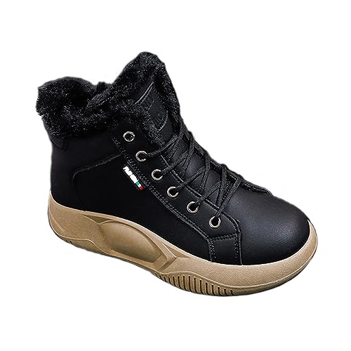 RiceelSor Women's High Top Platform Lace Up Boots Round Toe Soft Comfortable Thermal Fur Lining Non-slip Fashion Sneakers Ankle Boots