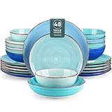 Geschirrset 12 Personen, vancasso Bonita 48tlg Tafelservice Steingut, modernes Ess Teller set und Schalen Set mit je 12 Speiseteller, Salatteller, Suppenteller und Schalen