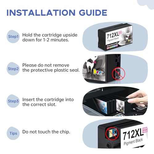 Image of Miss Deer 712XL Ink Cartridges Combo Pack, Compatible Replacement for HP 712 712XL Work for DesignJet T650 T250 T230 T630 T210 Studio Plotter Printer,4 Pack(BK /C /M /Y)