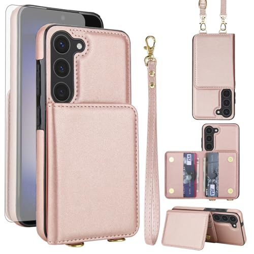 Housse cuir Samsung S23 5G or rose avec fentes cartes anti-RFID