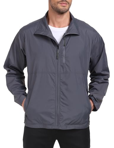 Mens Windbreaker Jackets Lightweight Packable Summer Jacket Men, Windproof and Dustproof Dark Grey