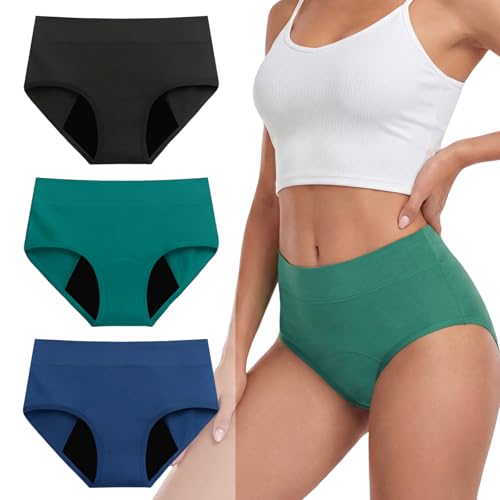 Period Underwear for Women, Heavy Flow Leakproof Underwear for Women, Washable Cotton Postpartum Underwear & High Waisted Incontinence Panties 3 Pack