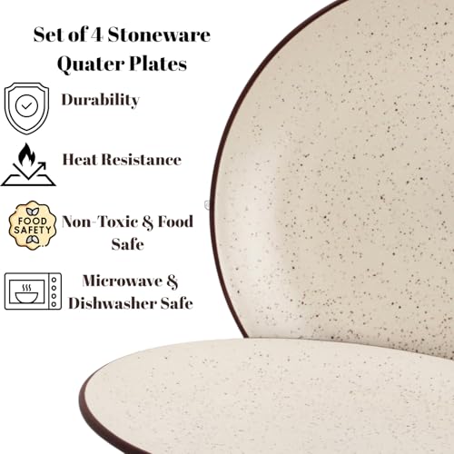 Image of Freakway Stoneware Ceramic |7.3 Inch| Quater Plates Set of 4 Pcs | Microwave Safe, Dishwasher Safe | Kitchen, Dining, Restaurants, Gifting | Sandstone Speckle