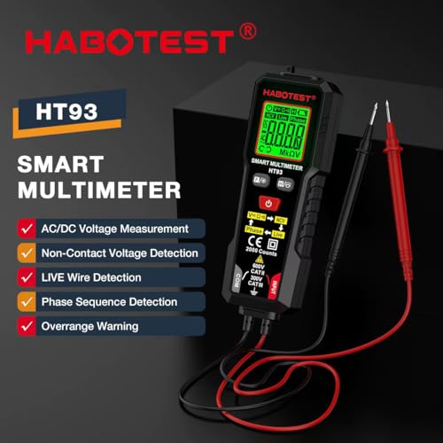 Image of HABOTEST HT93 2000 Counts Non Contact Voltage Phase Sequence Detection AC DC Voltage Small Smart Digital Multimeter