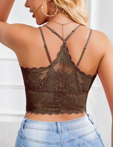 Image of Avidlove Lace Bralette for Women V Neck Camisoles Racerback Adjustable Strap Sexy Crop Tops