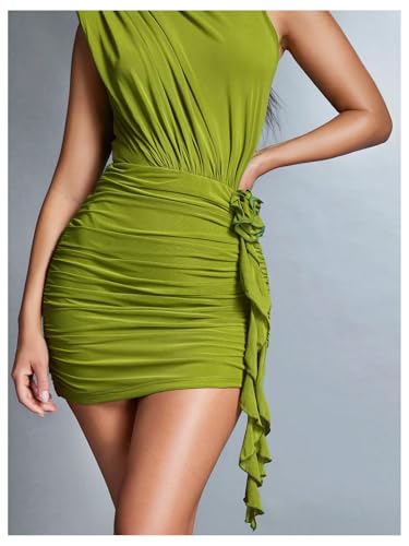 GORGLITTER Women's Flower Asymmetrical Bodycon Mini Dress Mesh Mock Neck Sleeveless Summer Cute Cocktail Prom Dresses4