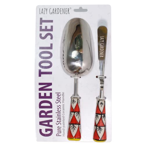 Lazy Gardener Stainless Steel Gardening Tool Set Red & Yellow Khurpi & Scoop