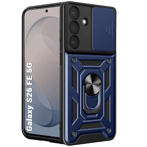 Image of TheGiftKart Tough Armor Bumper Back Cover Case for Samsung Galaxy S26 FE 5G | Sliding Camera Cover, Kickstand & Ring Holder | 360 Degree Protection Back Cover Case for Samsung S26 FE (PC & TPU, Blue)