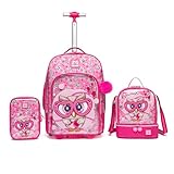 Mochila Infantil Escolar Rodinha Espaçosa Lancheira Estojo Corujinha