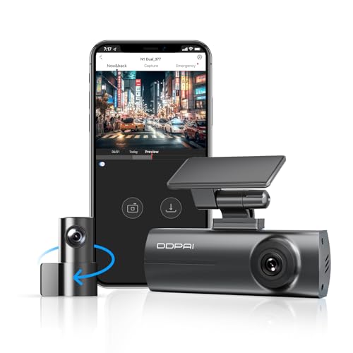 DDPAI N1 Câmera Veicular Dupla 1296P + 1080P com Wi-Fi, Câmera para Carro com Visão Noturna, Sensor G, Gravação em Loop e Modo Estacionamento 24h, Supercapacitor (Cartão SD Não Incluído)