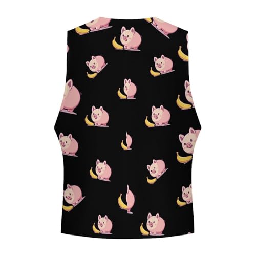 Cute Pigs Banana Suit Vest for Men Waistcoat Dressy V Neck Button Down Sleeveless Business Jacket Coat 7