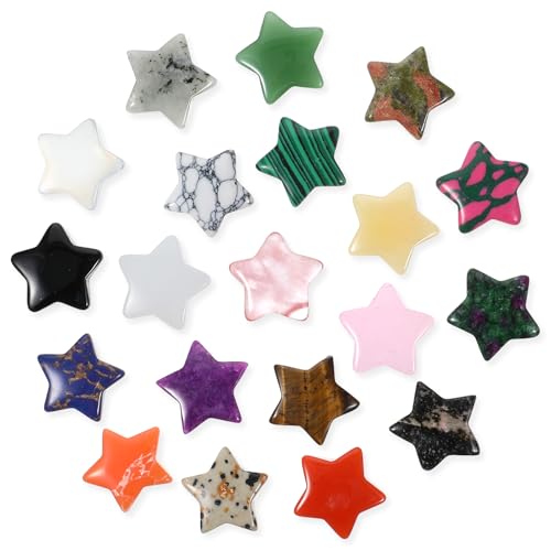Hadnves 20 Pcs Star Crystals Natural Healing Worry Stones Set Polished Chakra Assorted Gemstones DIY Little Jewelry Decor for Meditation Protection Sacred Reiki Witchy Spiritual Energy Balancing