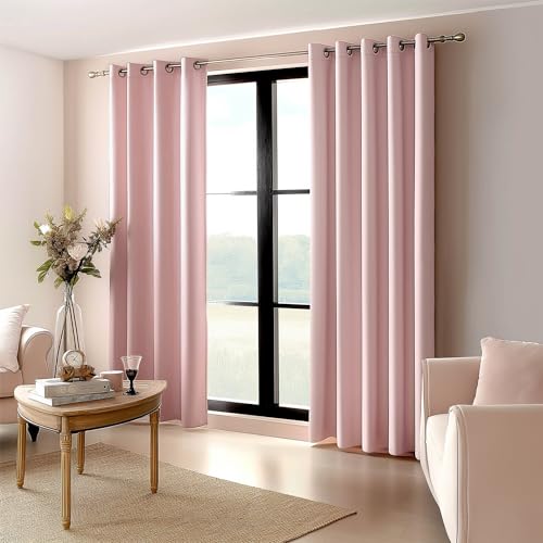Image of MIULEE Light Pink Blackout Bedroom Curtains Drapes 84 Inch Long 52 inchx84 inch | Grommet Top, Room Darkening Window Drapes, Privacy Protection, Thermal Insulated, Heat Blocking, Light Blocking