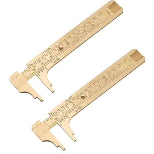 Pocket Caliper, 100mm Double Scale Sliding Gauge Brass Vernier Caliper Tool Handy Pocket Ruler - MM Measuring Tool Metal Caliper Measuring Tool Mini Caliper for Measuring Bead Wire Jewelry Rings 2PCS