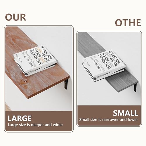 Image of Deep Floating Shelves, 12 Inch Extra Wide Solid Wood Wall Shelves, 60 Inch Long Heavy Duty Wall Mounted Bookshelf for Living Room, Kitchen and Bedroom, Set of 3 (Brown)