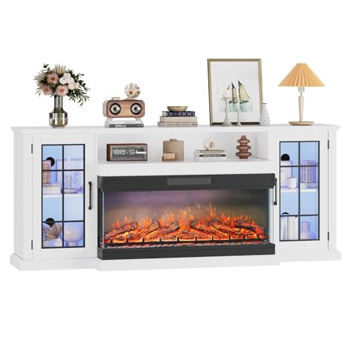 3-Sided Glass Electric Fireplace TV Stand, 75
