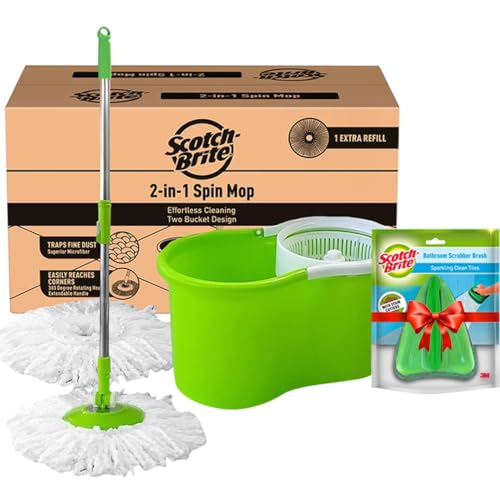 Scotch-Brite 2-in-1 Bucket Spin Mop (2 Refills, 4 Pcs) with Free Bathroom...