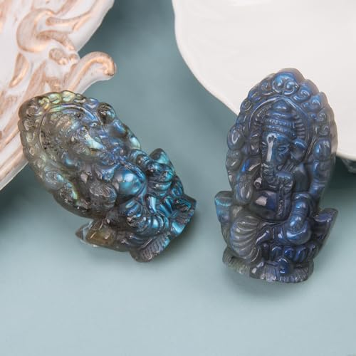Estatua pequeña de Ganesha de Labradorita natural miniatura 7