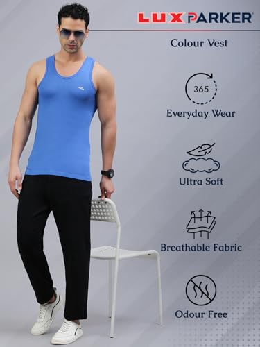 Image of LUX PARKER Men's Cotton Sleeveless Round Neck Regular Fit Vest | Baniyan for Men | Pack of 4