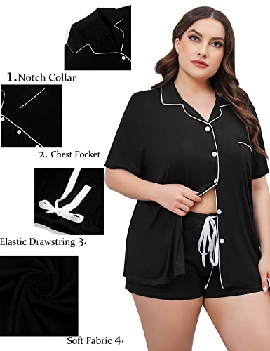 SWOMOG Women's Plus Size Pajamas Set Button Down Tops Short Sleeve Sleepwear Soft Pajama Shorts 2 Pcs Lounge Sets With Pocket2