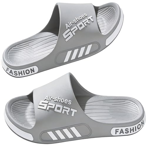 IBAIOU Plus Size Men's Slide Sandals Slippers, Fashion Bathroom Sandals Shower Shoes Pool Beach Slides Sandals (Gray, Adult, Men, 7, Numeric Range, US Footwear Size System, 7.5, Medium)