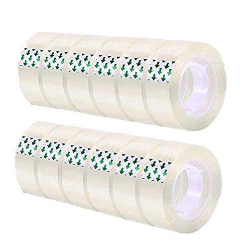 MJUNM 12 Rolls Crystal Clear Transparent Tape Refills Rolls 3/4-Inch x 1000 inch