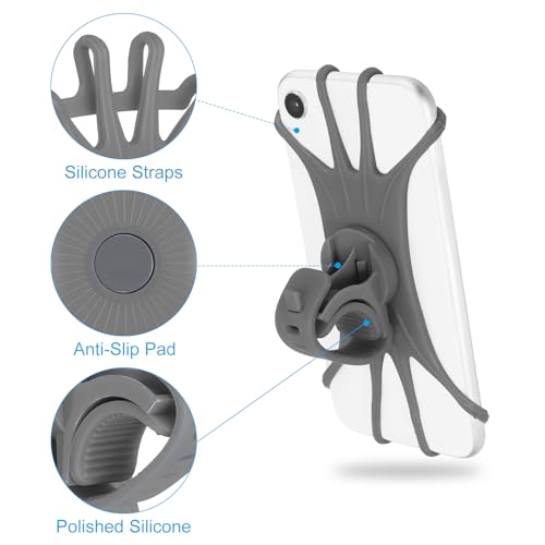 Image of PATIKIL 3Pcs Bike Phone Mount, 360 Rotation Silicone Motorcycle Phone Holder for 3 inch- 6.5 inch Phones Adjustable Phone Mount for Motorcycle Bicycle Electric Scooter, Gray