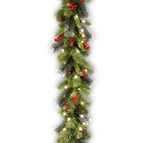 National Tree Company 9 ft Pre-Lit Crestwood Spruce Artificial Christmas Garland, Christmas Decoration with Glitter, Pinecones, Red Berries, 50 Clear Lights, 180 Tips, Green by National Tree Company - Used condition - US$16.68