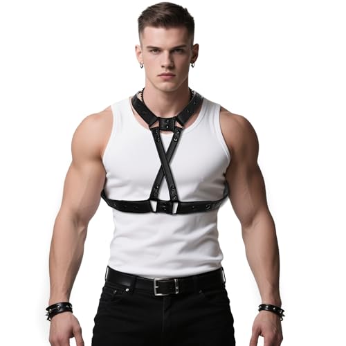 Men's Leather Harness X - 4 Ways to Wear, Suspenders Belt Adjustable Shoulder Strap