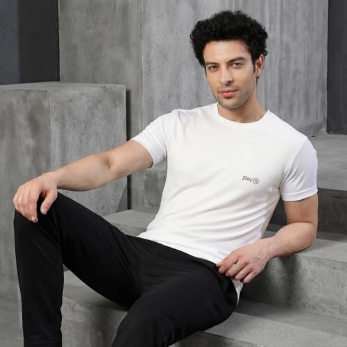 Image of playR Men's Polyester Adult Training Tee - Round Neck Half Sleeve Regular Fit DRIVENT, Lightweight Breathable Activewear for Gym Running Workout Yoga All Season