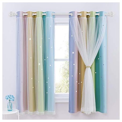 Cortinas de Estrella Doble - Cortina Térmica Aislante para Decoración Dormitorio Matimonio Sala, 2 Piezas, 132 x 160 CM, Arco Iris