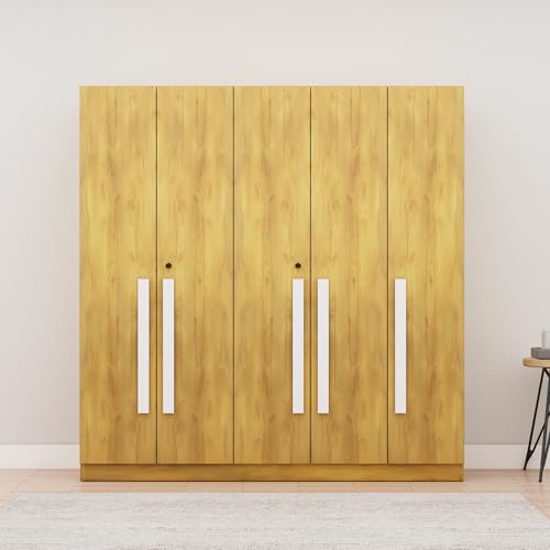Image of Bniture 5 Door Wardrobe for Bedroom with Lockable Door & Hanging Space | Almirah for Clothes with Elevated Bottom Base | Wardrobe for Storage Cupboard | 3 Years Warranty (Giant Wood, 5 Door)