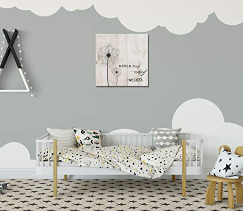 Abstract Flower Canvas Wall Poster Decor Black Dandelion With Never Stosp Making Wishes Quotes Picture Print Wood Background Painting Wall Decoration For Bathroom Bedroom Vintage Floral Landscape Photo 24"X24" Easy To Hang #TOP2